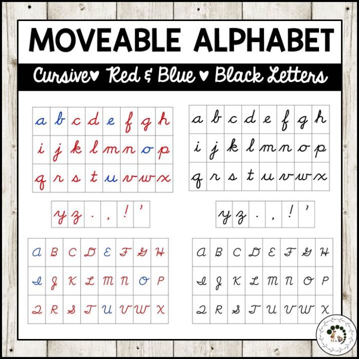 Moveable Alphabet Montessori Nature Cursive Printable