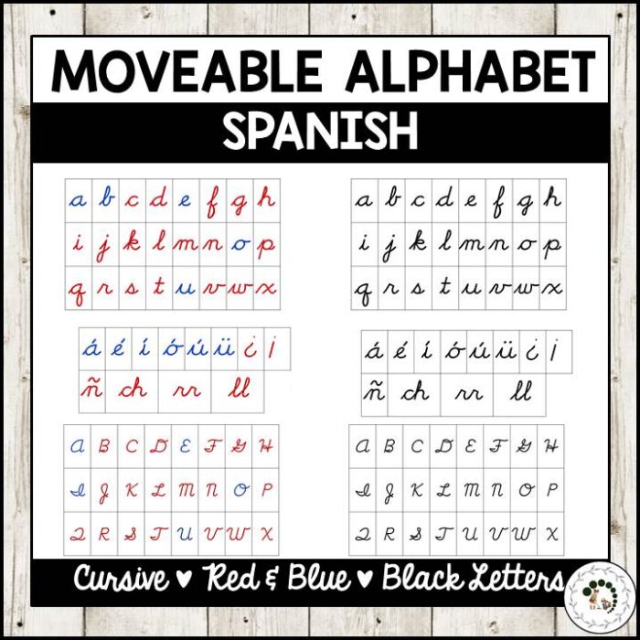 Spanish Moveable Alphabet Montessori Nature Cursive Printable
