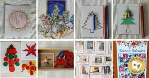 An educational collage of Montessori Christmas activities for kids.