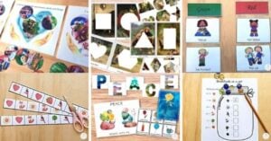 A Compassion and Peace Preschool Pack featuring a collage of pictures and activities for preschoolers.