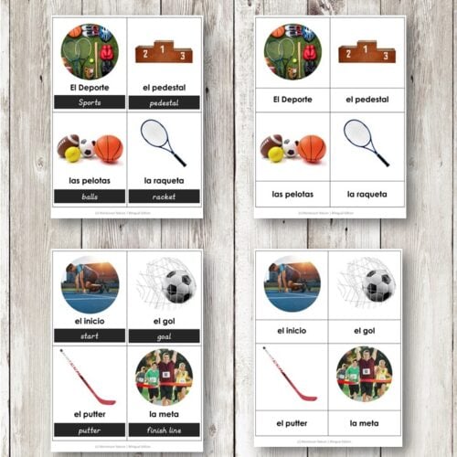 El Deporte Sports Spanish Bilingual 3 Part Cards feature sports-themed, bilingual (SpanishEnglish) cards highlighting various sports equipment and activities—ideal for educational use. Montessori Nature Printables