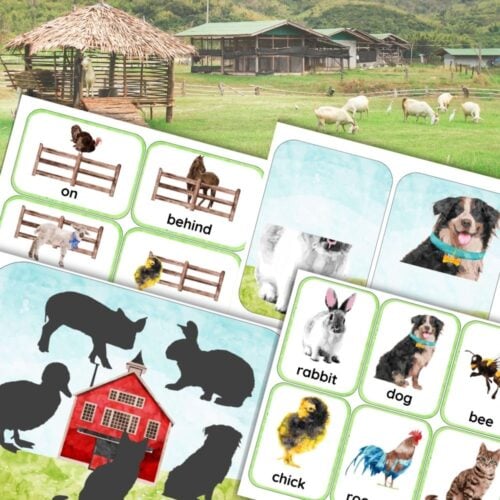 Farm Preschool Activity Pack: Prepositions Colors Animals Numbers