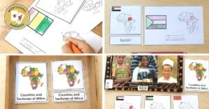 A collection of pictures with African flags, perfect for a geography activity for kindergarten children.
