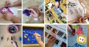 A DIY learning collage showcasing hands-on activities for 3-year-olds in a Montessori classroom.