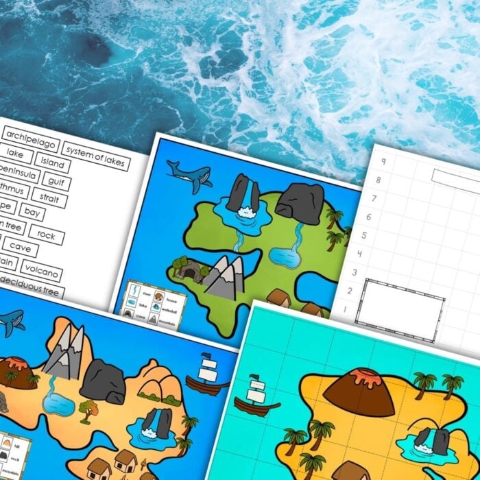 Build an Island Puzzle and Follow-Up Work includes educational geography worksheets with illustrated islands, landforms, and vocabulary cards arranged on an ocean background—ideal for puzzle activities or follow-up work. Montessori Nature Printables