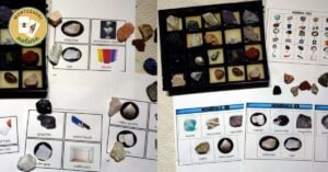 A collection of rocks and minerals on a table.
