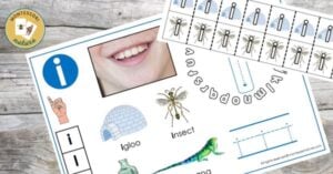 A picture of a letter i and a picture of a child's mouth.