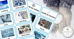 A set of cards with pictures of snow and snowflakes.