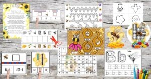 Montessori nature learning bee printable preschool lacing card math coloring counting cutting prewriting playdoh life cycle (3)