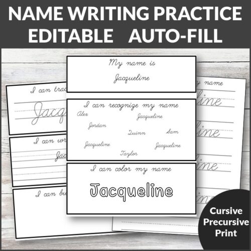 Name Writing Tracing Practice Editable Auto-fill