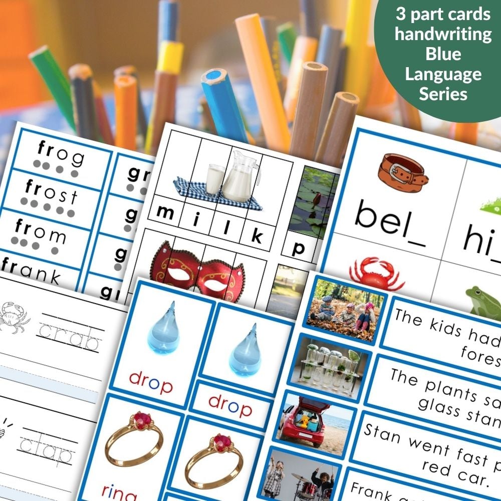 Phonics Blends: Read And Write Blue Language Series offers educational cards with words, pictures, sentences, and handwriting practice to support phonics blends and help children improve reading and writing skills. Montessori Nature Printables