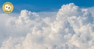 A white cloud in the sky with a logo on it, ideal for a Montessori classroom.