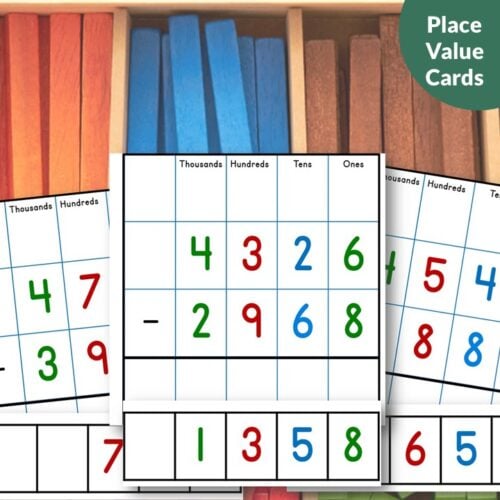 Subtraction With Regrouping: Place Value Operation Cards 4 Digit Numbers