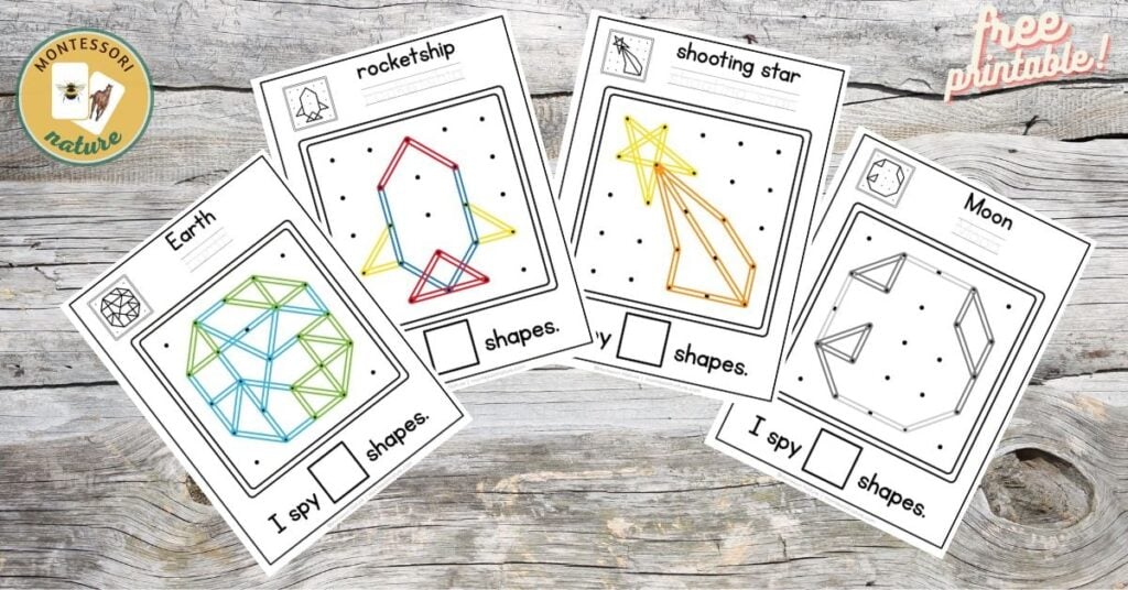 A set of four cards with different shapes on them.