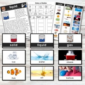 States of Matter Sorting Cards Worksheets Activities feature colorful illustrations and engaging examples to help students explore solids, liquids, and gases through worksheets, activities, and sorting cards. Montessori Nature Printables