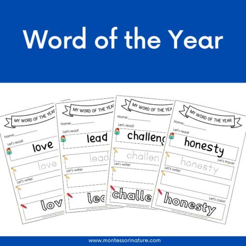 Word of the Year Montessori Nature Language Social Emotional Printables Freebie