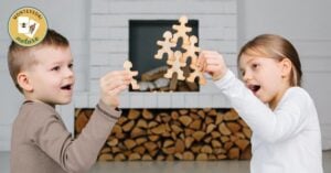children playing with wooden toys