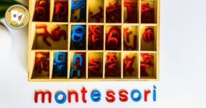 A wooden box with the word montessori on it, perfect for teachers and parents seeking information about the Montessori method.